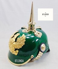 New Prussian Imperial Militaria Officer German Pickelhaube Green Leather Helmet picture