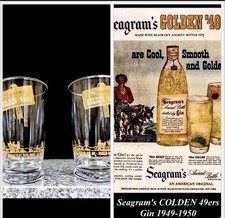 Vintage 1949 Libbey Seagrams Golden '49ers Gin Highball Tumbler Glass SET OF 2 picture