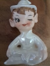 Lefton Pixie Christmas Elf White Iridescent Pearl Vintage Fairy Figurines 1950's picture