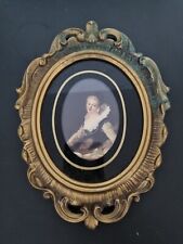 Vintage Oval Ornate Gold Toned Plastic Frame Cameo Victorian Lady - 7.5