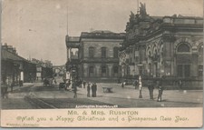 1903 Accrington Blackburn Rd Town Hall Christmas Greeting Postcard picture