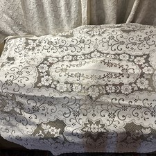 Vtg Antique Quaker Lace Floral -Pristine-Oval- Tablecloth 57”Wx80”L picture