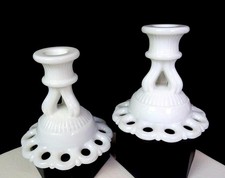Westmoreland Signed Milk Glass Doric White 2 Piece 4 1/4