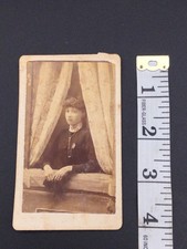 Antique Victorian CDV Young Woman at Window Curtain Portrait Unidentified Carte  picture