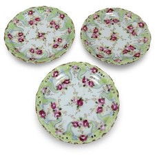 Antique Nippon Hand Painted Floral Rose Pierced Plate Set 3 Cherry Blossom 1800s picture