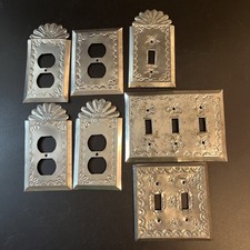7 Hammered Tin Art Outlet Covers Hecho Mexico Floral Textured Plug Switch Lot picture