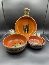 Set 4 Vintage Mexican Terra Cotta Pottery Hand Painted Nesting Bowls Wall Hang picture