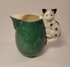 Vintage Erphila Fayence Cream Pitcher Germany 772 Ceramic Cute Cat Green MCM picture