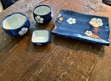 VTG Japanese Arita Ware Ariyama Kiln 有山 Plum Flower Stoneware Sushi Plate Cup picture