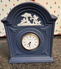 Vintage Wedgwood Dark Blue Mantle Desk Clock Jasperware In Beautiful Condition  picture