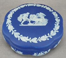 Wedgwood Dark Blue & White Neoclassical Jasperware 5 Inch Candy Box picture