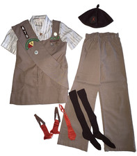 Vtg 1970's Brownie Girl Scout Uniform Sash Patches Pins Beanie Tie Blouse Pants picture