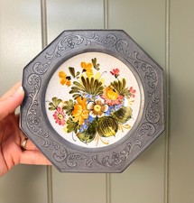 VTG pewter/ceramic floral decorative plate/charger. Hand made in Germany picture