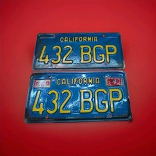 CALIFORNIA License Plate Pair STEEL Blue & Yellow CA Plates Set MATCHING TAGS picture