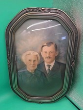 Antique 1930s Art Deco Bubble Glass Oval Picture Frame Hand Colored Portrait Vin picture