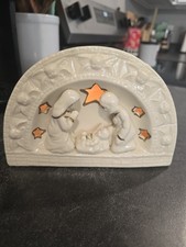 Vintage 1998 GEI Ceramic Nativity Tealight Candle Holder Christmas Manger Jesus picture