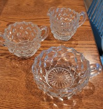 Vintage 3pc Set Fostoria Sugar, Creamer, and Nappy Dish picture