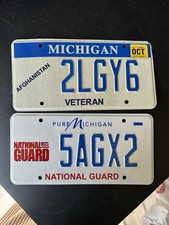 2 Michigan Military License Plates National Guard Afghanistan Veteran Specialty picture