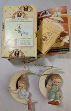 Vintage Enesco Ornament Lot 2 Dreaming Of You Boy Half Moon Christmas Figurine picture
