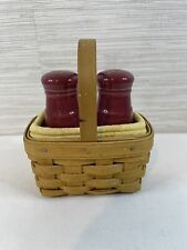 Longaberger pottery salt & pepper shakers paprika red with basket holder picture