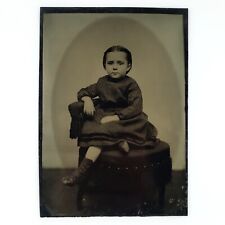 Photographer Posing Chair Child Tintype c1872 Antique 1/2 Plate Girl Photo A398 picture