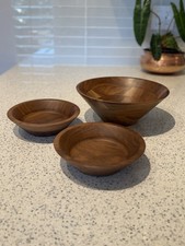 VTG Mid Century Walnut Salad Bowl Set 3 pc The Original Walnut Bowl Factory MO picture
