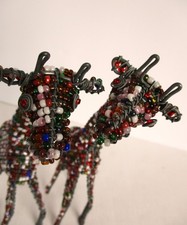 Hand Beaded Giraffe Sculpture Set 2 African Folk Art Wire & Seed Bead Figurines picture