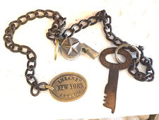 New York Insane Asylum Guard Iron Cell Key, Tag & Solid Brass Whistle   picture