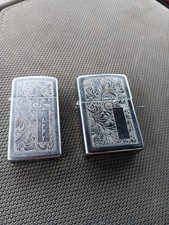Vintage *PAPPY* Zippo Lighter. Pair of Venetian Swirl. Slim 1979 Standard 1996.  picture