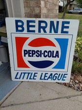 c.1960s Original Vintage Pepsi Cola Sign Metal Berne Little League Indiana RARE picture