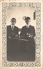 TWO VIOLINISTS c1920 real photo postcard rppc musician band orchestra violin picture