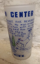 Vtg 1950s PAUL BUNYAN CENTER Souvenir Frosted GLASS Brainerd, MN Split Dog SPORT picture