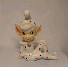 Vintage Japan Ceramic Christmas Holly Polka Dot Pixie Elf with Hat Kitsch picture