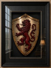 Heraldic Lion Shield Faux Shadow Box Art Print 24x36 Medieval Coat of Arms Wall picture