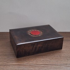 Vintage Hand-Carved Polish Wooden Trinket Box Linden Wood Pyrography Folk Art picture