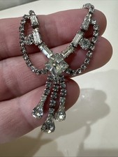VTG Estate Czech Rhinestone Necklace Teardrop Pendant Choker Victorian Style picture
