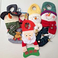 Christmas Door Knob Hanger Lot of 7 Santa Snowman 9-16