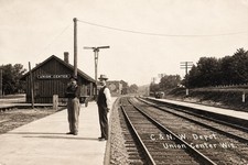 REPRINT RPPC Wisconsin Union Center C&NW H&NE TRAIN Depot Railroad E187 picture