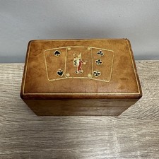 Vintage A Grispigni Roma Italian Leather Playing Cards Box Gold Tooled Joker picture