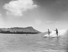 Surfing Waikiki, Hawaii - 1945 - Vintage Photo Print picture