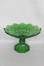 US Glass Co Green Footed Pedestal Candy Compote Dish Diamond Pattern 4173B picture