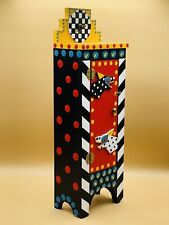 Spotted Dog Mini Cabinet Stripe Checkerboard Clock Tested Works 19” Tall VTG picture