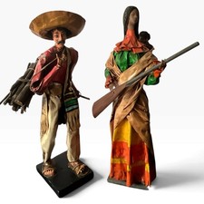 Vintage Mexican Folk Art Figures Rifle Gun Woman Baby & Man W/load Paper Mache picture