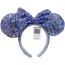 Disney-Parks Anniversary Blue Purple Sequins Minnie Ears Bow Mickey Headband US picture