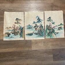 VINTAGE JAPANESE ZEN ART  COLORED PRINTS ON CANVAS CLOTH W/ SEAL STAMPS Lot of 3 picture