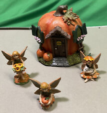 MINIATURE PUMPKIN FAIRY HOUSE - halloween set OF 4# 47770- OPEN BOX picture