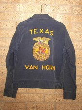 Vintage 1966 Van Horn, Texas Official FFA Secretary Blue Corduroy Men's Jacket picture