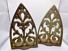 Vintage Brass Filigree Cathedral Arched Book Ends Classic & Elegant MCM picture