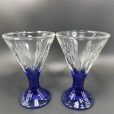 La Rochère Fidji Cobalt Blue Glasses Cups Set 2 Clear Top French Glasses Cups picture