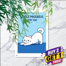 Stretching White Cat Blue Sky Sign Mindful Serenity Pet Metal Wall Plaque picture